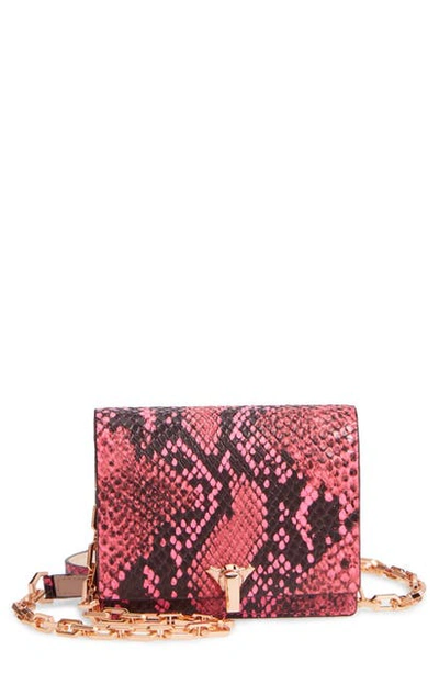The Volon Po Pocket Embossed Leather Wallet On A Chain In Neon Pink