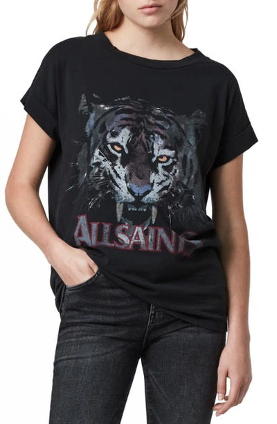 Allsaints Tiger Imogen Boy Graphic Tee In Vintage Black