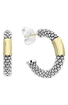 Lagos 18k Yellow Gold & Sterling Silver Caviar High Bar Hoop Earrings In Silver
