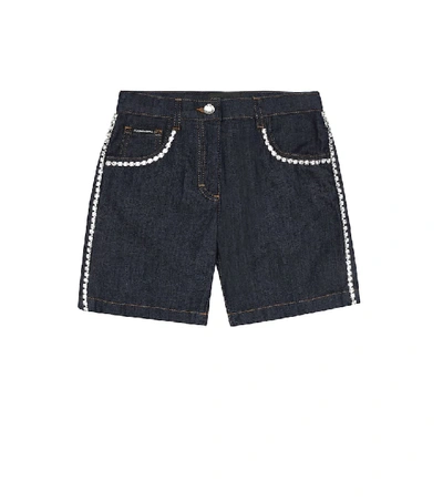 Dolce & Gabbana Kids' Crystal-embellished Denim Shorts In Blue