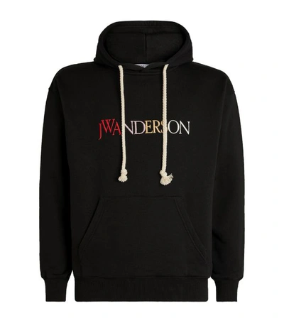 Jw Anderson Hooded Logo-embroidered Cotton-jersey Sweatshirt In Black