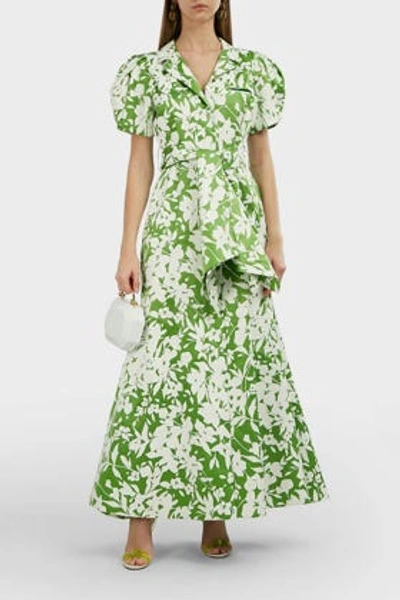 Rosie Assoulin Printed Puff-sleeve Maxi Dress In White And Green