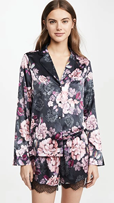 Cami Nyc Poppy 2-piece Dahlia Stretch-silk Pajama Set In Black Multi
