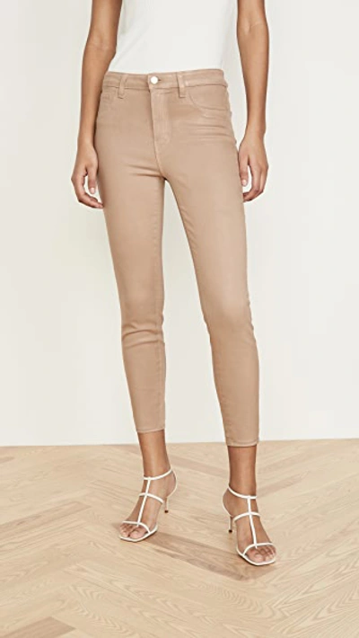 L Agence Margot Cropped Coated High-rise Skinny Jeans In Ivory