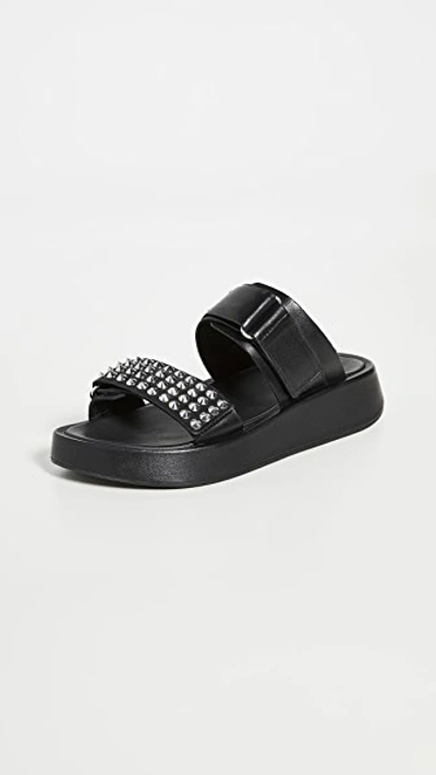 Ash Victory Chunky Studded Slider - Black In Black Leather