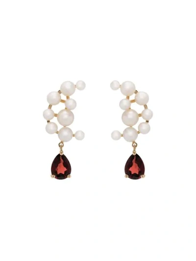 Anissa Kermiche 14k Yellow Gold Blood Sisters Pearl Garnet Drop Earrings In Multi