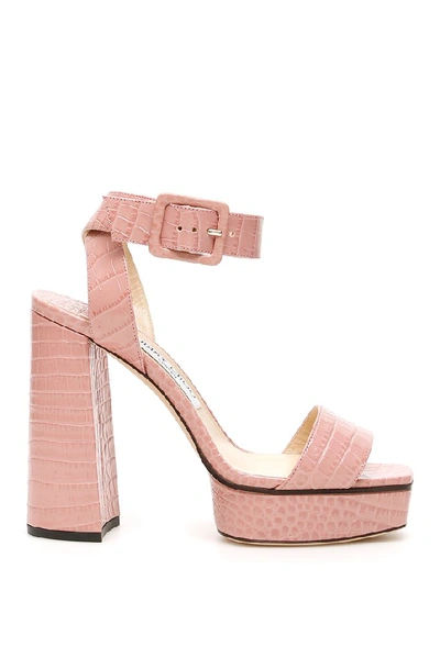 Jimmy Choo Jax Crocodile-effect Leather Platform Sandals In Pink