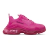 Balenciaga Triple S Clear Sole Leather And Mesh Trainers In 5059 Pink