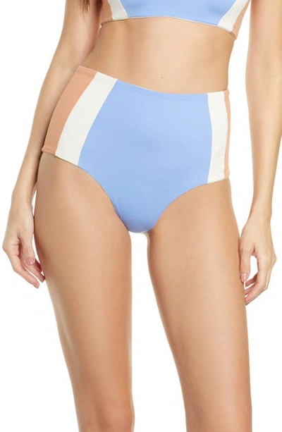 L*space Portia Girl High Waist Bikini Bottoms In Cream/ Pale Blue