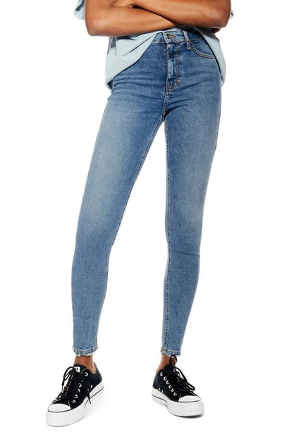 Topshop Jamie Fray Hem High Waist Skinny Jeans In Blue