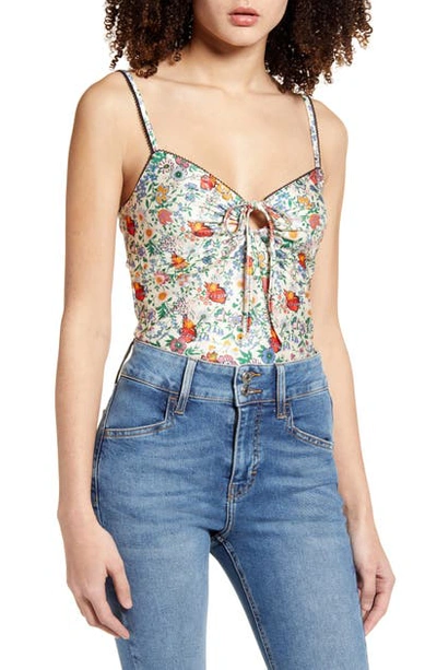 Topshop Idol Floral Keyhole Cami Top In Blue Multi