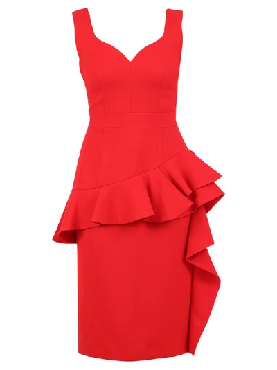 Alexander Mcqueen Wool-silk Sweetheart-neck Ruffle Front Dress In Red