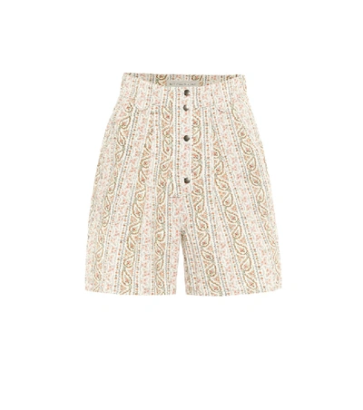 Etro Paisley High-rise Cotton Shorts In Beige