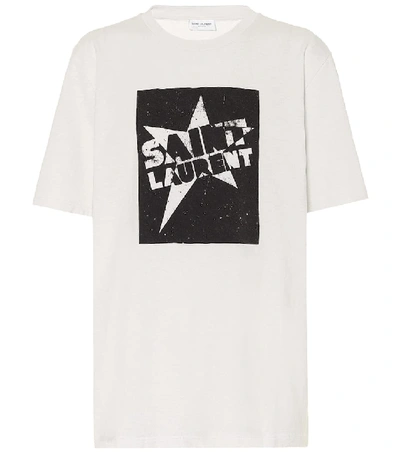Saint Laurent T-shirt In Cotone Con Logo - Stella In Beige