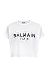 Balmain Logo Print Cotton Jersey Cropped T-shirt In White