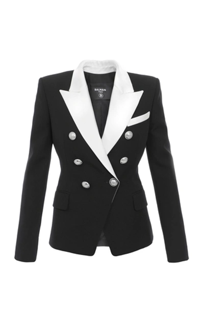 Balmain Double-breasted Jacket With Contrasting Collar In Black,white