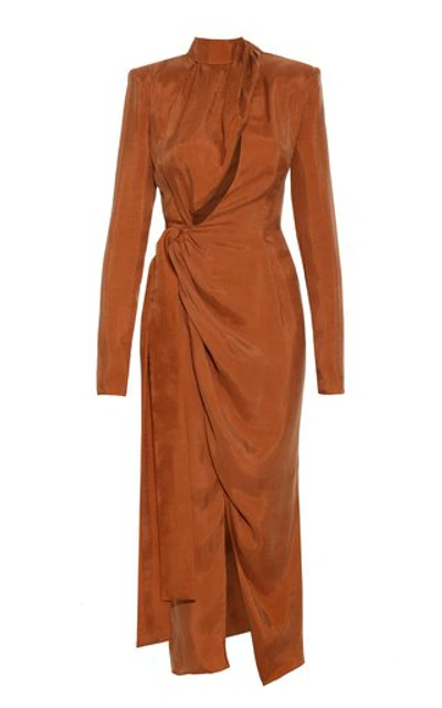 Aleksandre Akhalkatsishvili Draped Crepe De Chine Wrap Dress In Orange