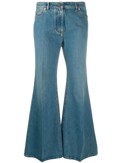 Valentino Vlogo-print Flared Jeans In Blue