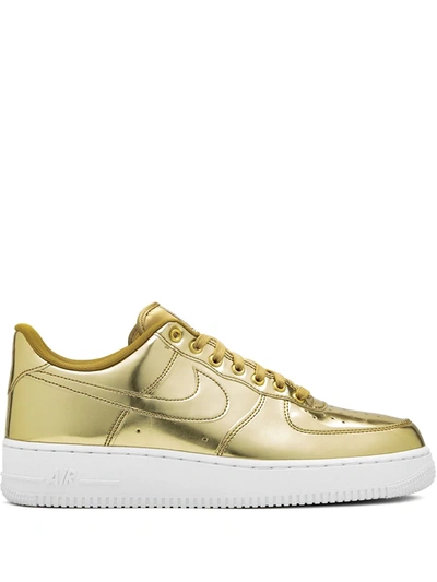 Nike Air Force 1 Metallic Trainers In Gold