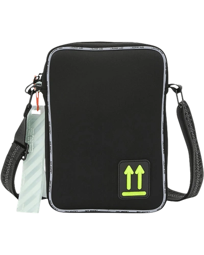 Off-white Men's Arrow Crossbody Man Bag W/ Logo Piping In Black