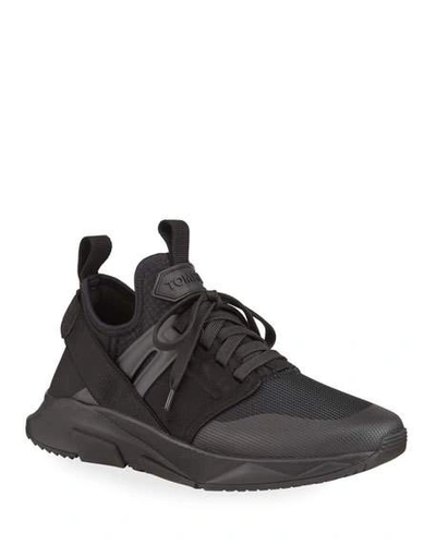 Tom Ford Men's Tonal Knit Trainer Sneakers In Black