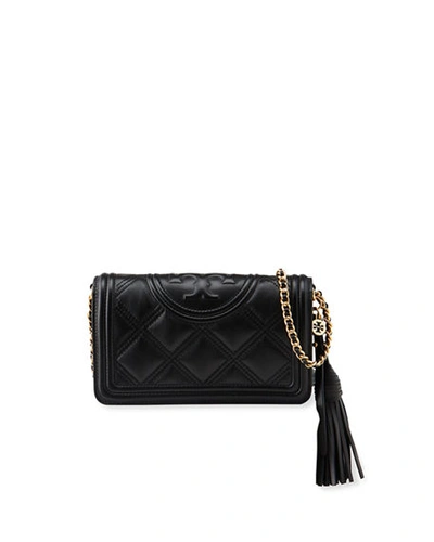 Tory Burch Fleming Soft Quilted Wallet Crossbody Bag In Black