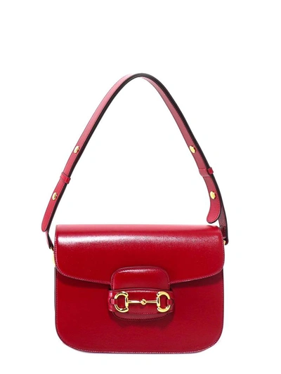 Gucci 1955 Horsebit Grained-leather Shoulder Bag In Red
