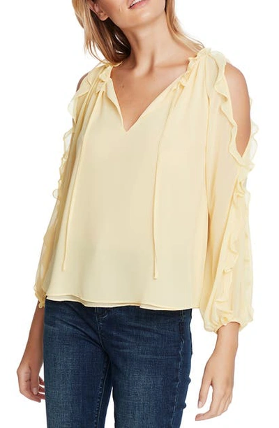 1.state 1. State Ruffle Cold-shoulder Georgette Top In Lemon Meringue