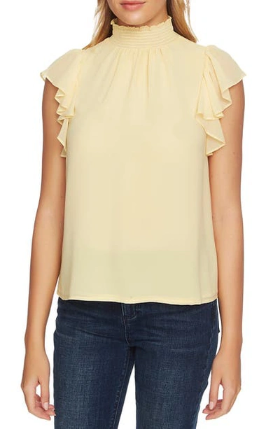 1.state Flutter Sleeve Smocked Neck Blouse In Yellow Iris