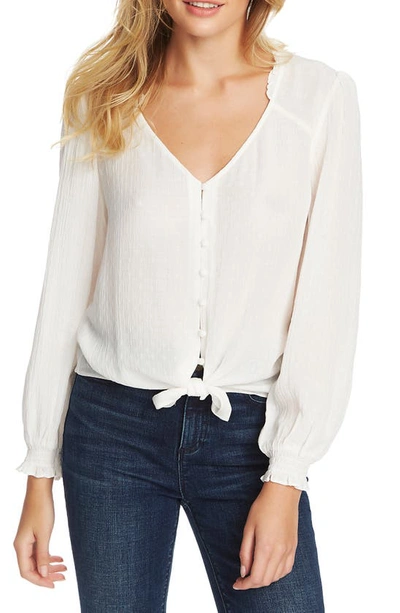 1.state Crinkle Dobby Tie Front Blouse In Soft Ecru