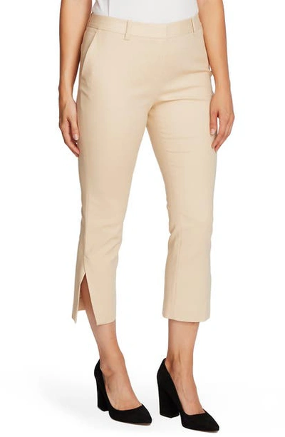 Vince Camuto Side Slit Cotton Blend Doubleweave Trousers In Light Stone