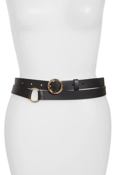 Frame Leather Double Wrap Belt In Noir