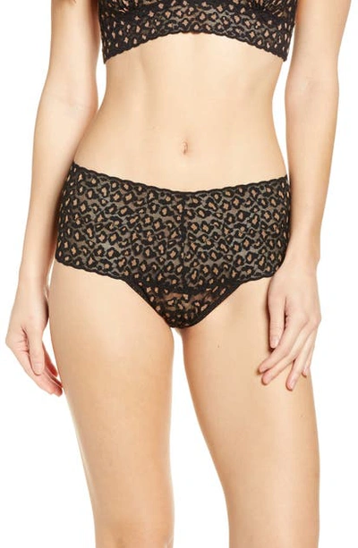 Hanky Panky Cross Dye Leopard Retro Thong In Black/ Praline