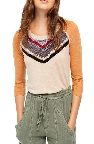Free People Spring Bound Crochet Yoke Top In Calm Sand Combo