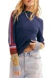 Free People Switch It Up Thermal Top In Navy Combo