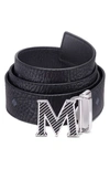 Mcm Claus Reversible Leather & Coated Canvas Belt In Black