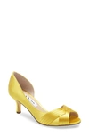 Nina Contesa Open Toe Pump In Yellow Satin