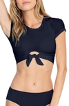 Robin Piccone Ava Longline Knot Front Bikini Top In Navy
