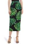 DOLCE & GABBANA LEAF PRINT MIDI PENCIL SKIRT,F4BUOTFSA0C