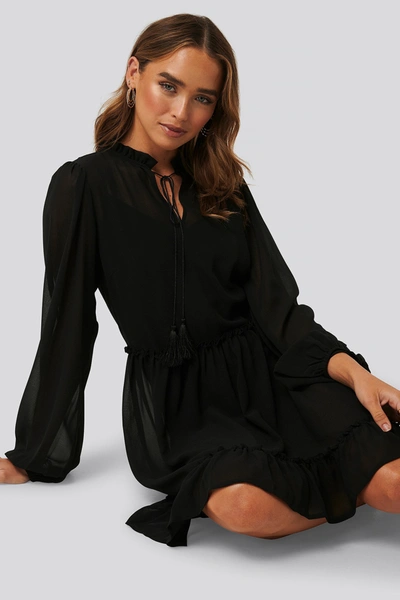 Na-kd Long Sleeve Flowy Mini Dress - Black