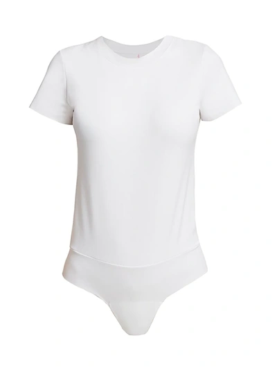 Commando Essential Short-sleeved Cotton-blend Bodysuit In White