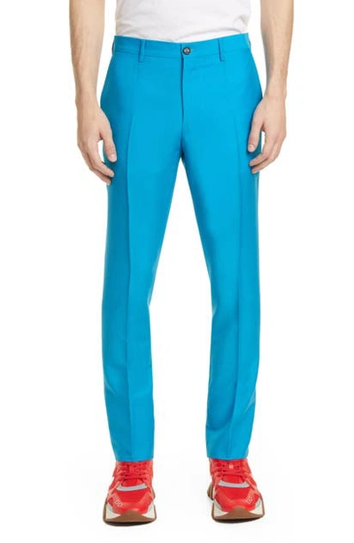 Versace Mohair Blend Dress Pants In Turquoise