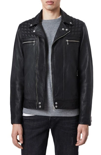 Allsaints Ronver Leather Biker Jacket In Black