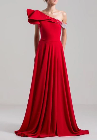 Saiid Kobeisy One Shoulder Embellished Dress In Red