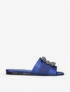 MANOLO BLAHNIK WOMENS BLUE MARTAMOD EMBELLISHED SATIN MULES 38,5151-10004-2201880759