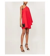 Valentino One-sleeve Cape-effect Wool-blend Crepe Mini Dress In Red