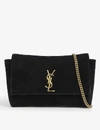 Saint Laurent Kate Monogram Reversible Leather And Suede Baguette Bag In Black
