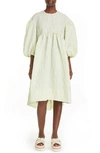 Simone Rocha Floral Balloon Sleeve Cloque Dress In Green