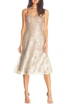 DRESS THE POPULATION ANTONIA SEQUIN LACE FIT & FLARE MIDI DRESS,DDR415-K216