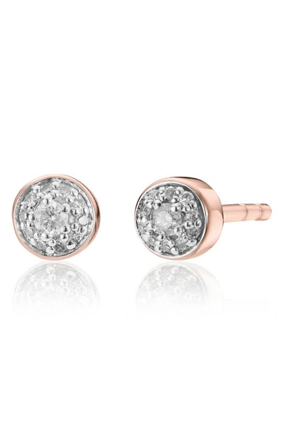 Monica Vinader Rose Gold Plated Vermeil Silver Fiji Tiny Diamond Button Stud Earrings